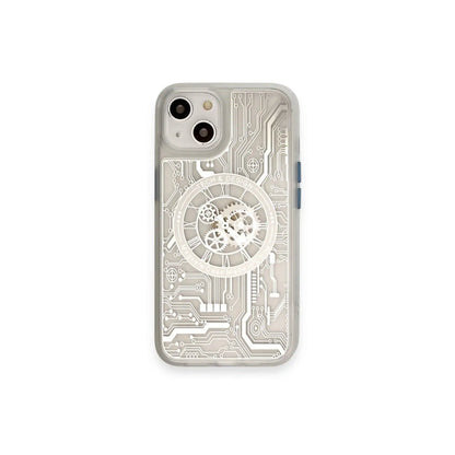 Mechanical Clock Pattern Transparent Magsafe Case - iPhone