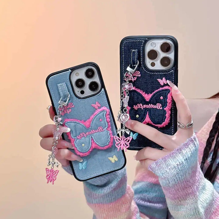 iPhone 15 Series Butterfly Jeans Pendant Case