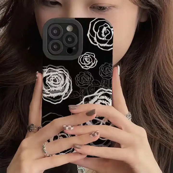 Classic Black & White Elegance Flower Camera Protection Case - iPhone