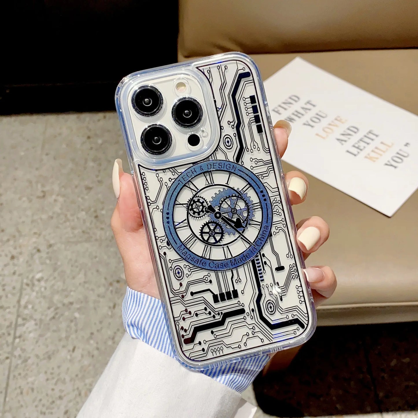 Mechanical Clock Pattern Transparent Magsafe Case - iPhone