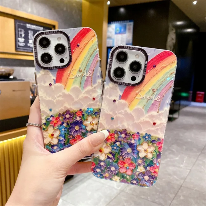 Cloudy Rainbow Flower Case With Camera Lens - iPhone