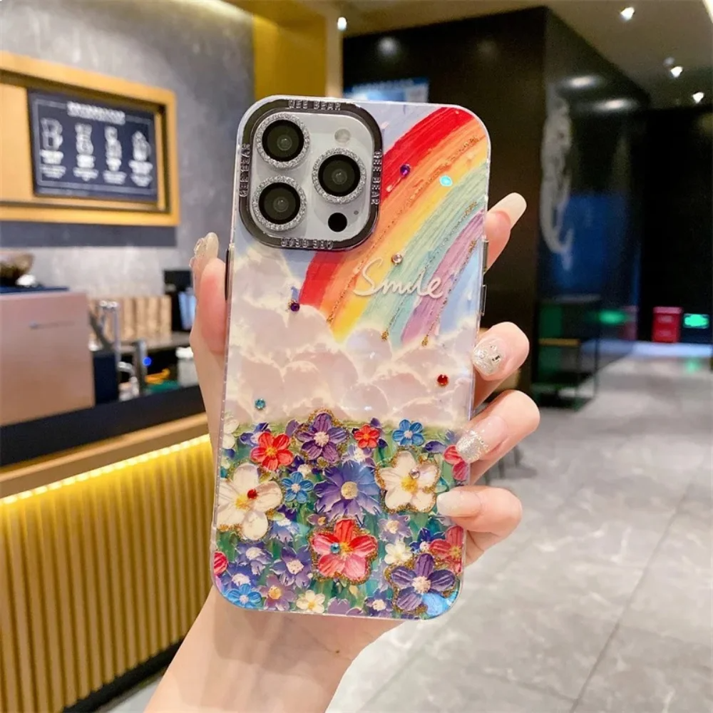 Cloudy Rainbow Flower Case With Camera Lens - iPhone