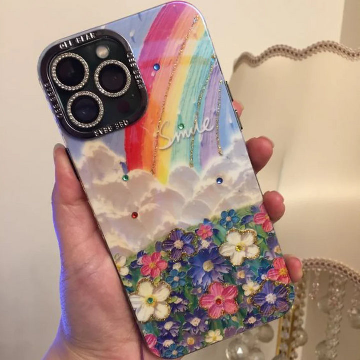 Cloudy Rainbow Flower Case With Camera Lens - iPhone