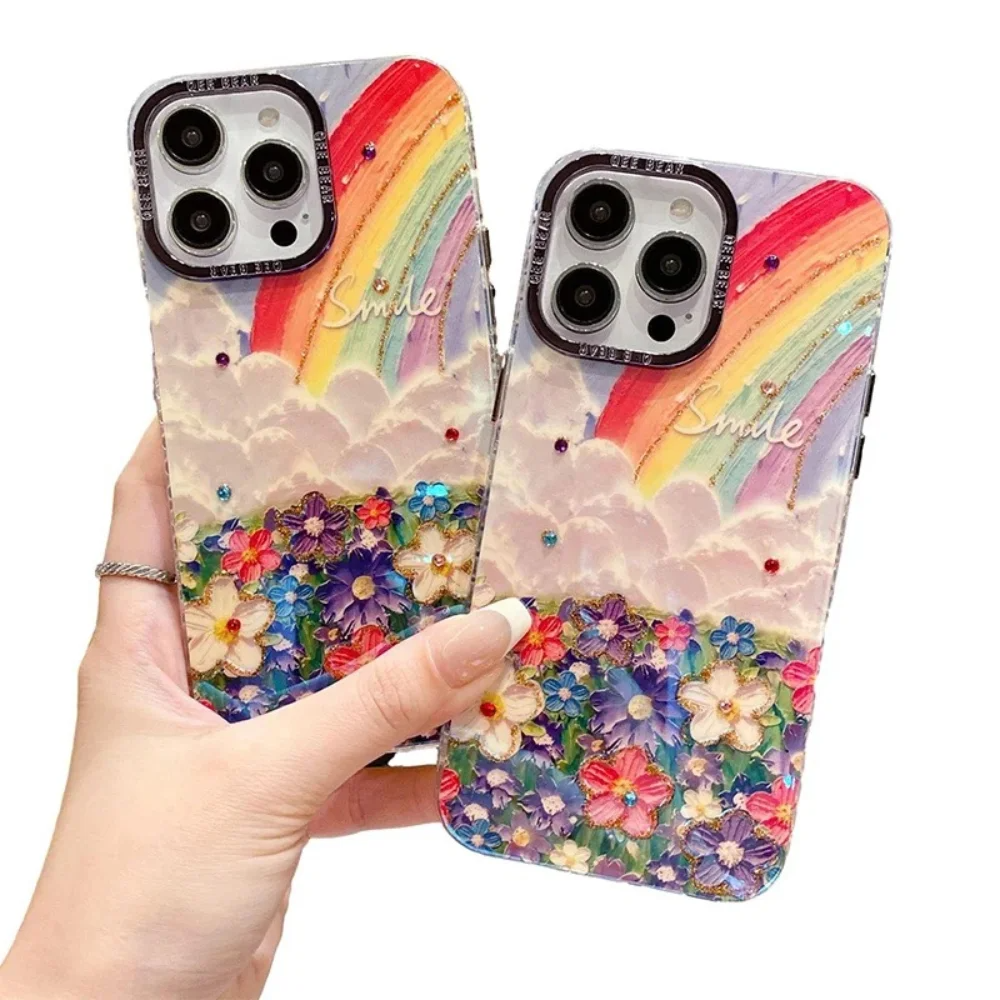 Cloudy Rainbow Flower Case With Camera Lens - iPhone