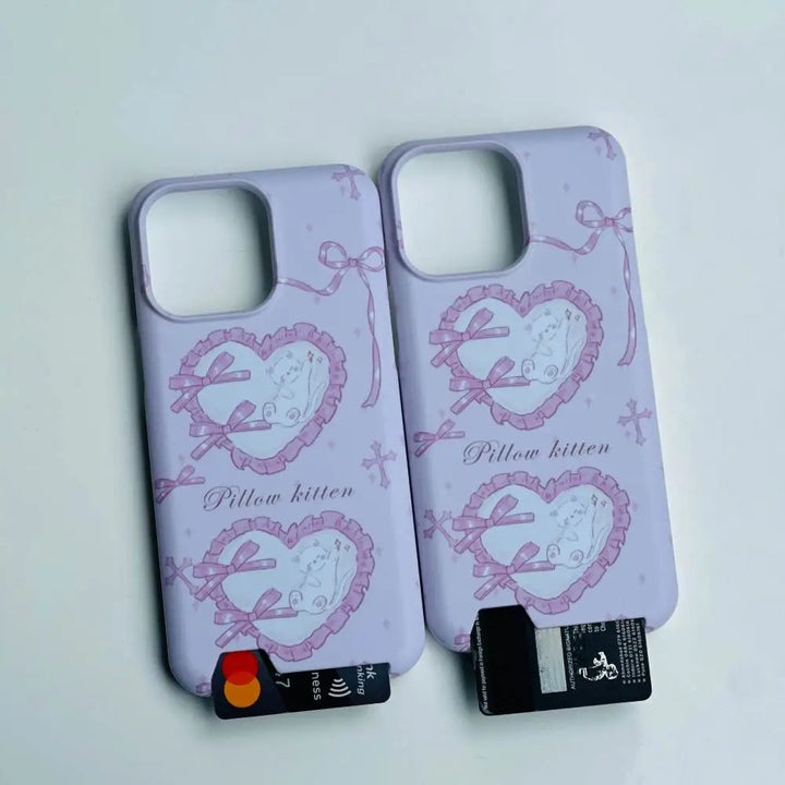 Heart Pillow Kitten Case with Card Wallet - iPhone