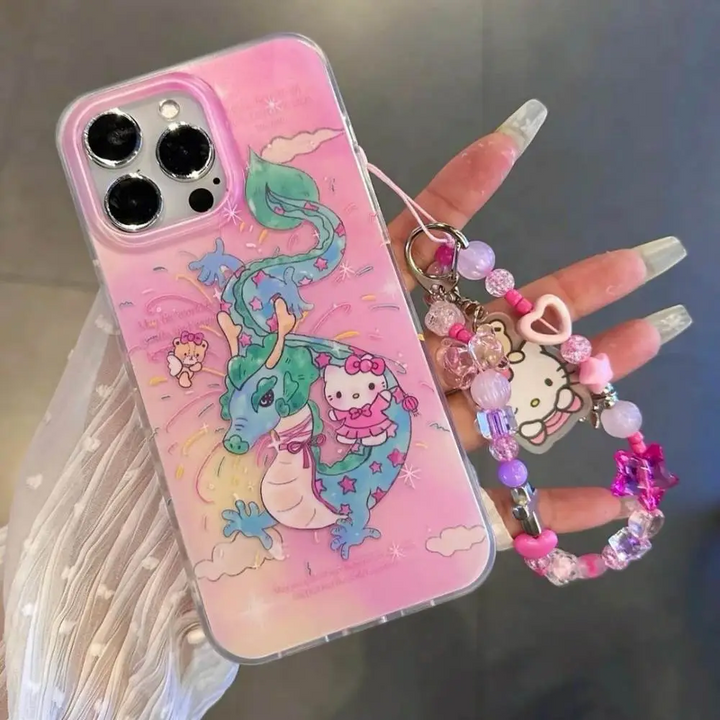 Whimsical Pink Kitty Dragon With Cute Pendant Charm - iPhone