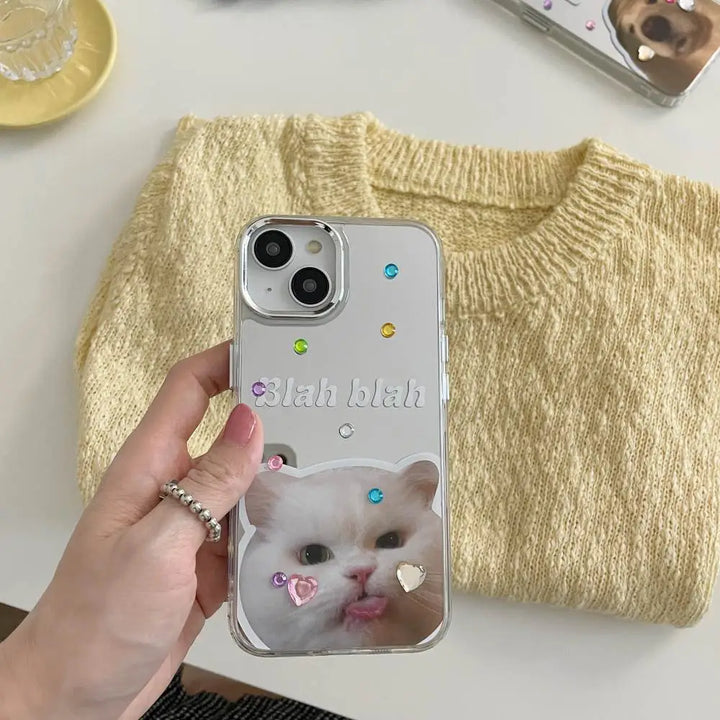 Sassy Cat Mirror Case with Fun Sticker - iPhone