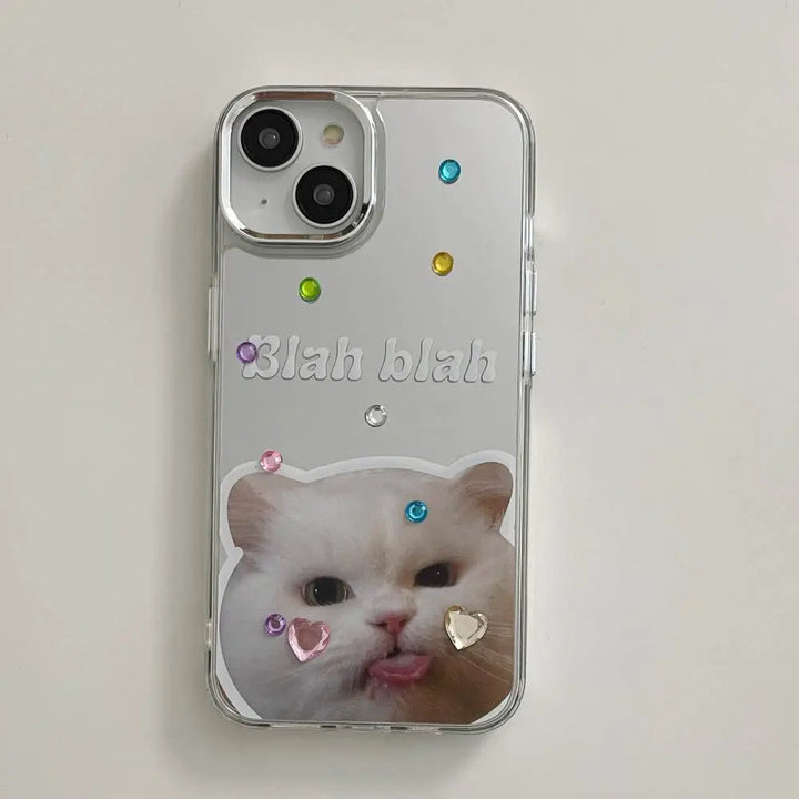 Sassy Cat Mirror Case with Fun Sticker - iPhone