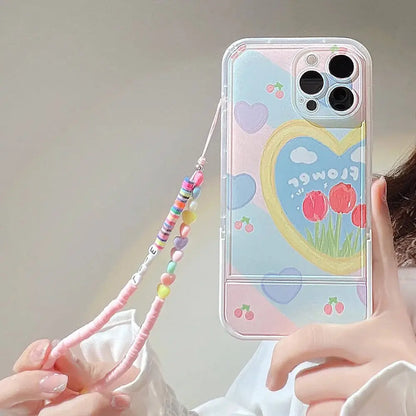 Pastel Tulip Flower Stand Case With Pendant Charm - iPhone