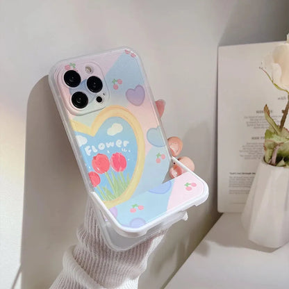 Pastel Tulip Flower Stand Case With Pendant Charm - iPhone
