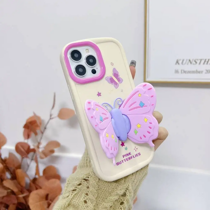 Pastel Butterfly Case With Stand Pop Socket - iPhone