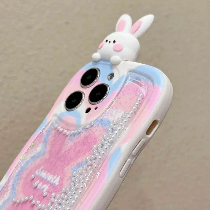 Fantasy Bunny Pink Falling Glitter Case - iPhone