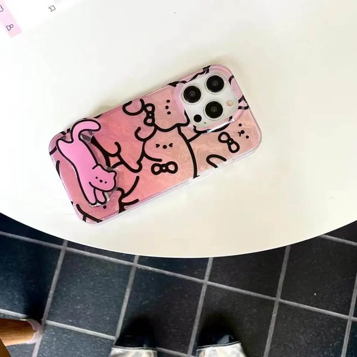 Cats Graffiti Pink Stand Case - iPhone