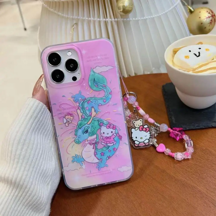 Whimsical Pink Kitty Dragon With Cute Pendant Charm - iPhone