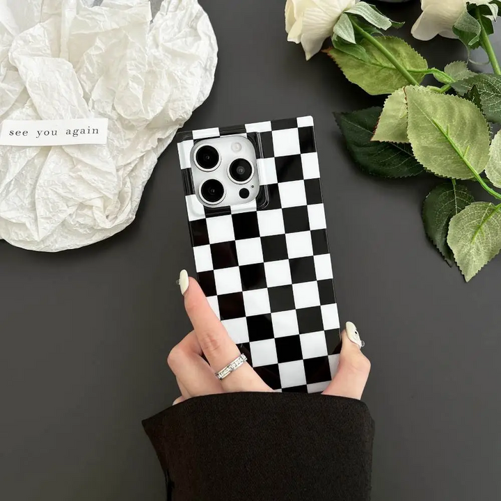 3D Black And White Rectangular Case - iPhone