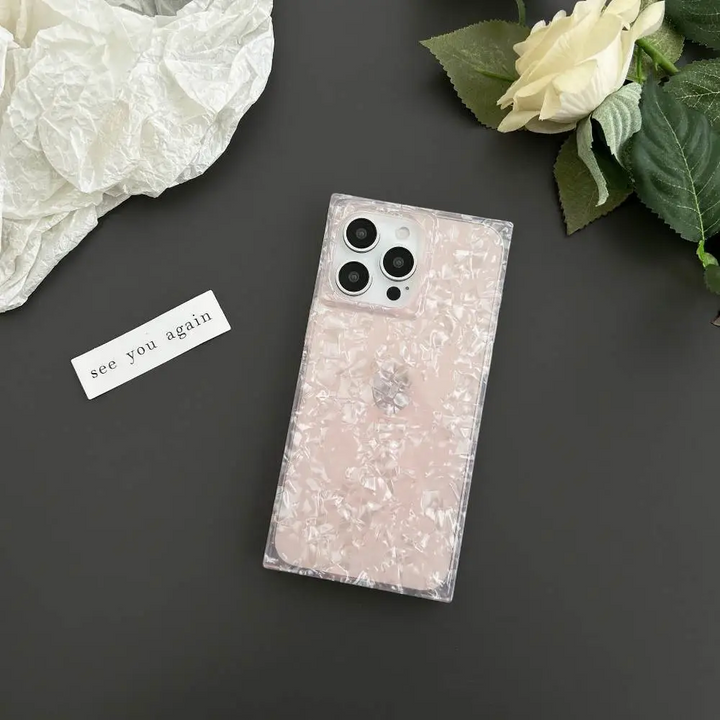 3D Rectangular Marble Translucent Case - iPhone