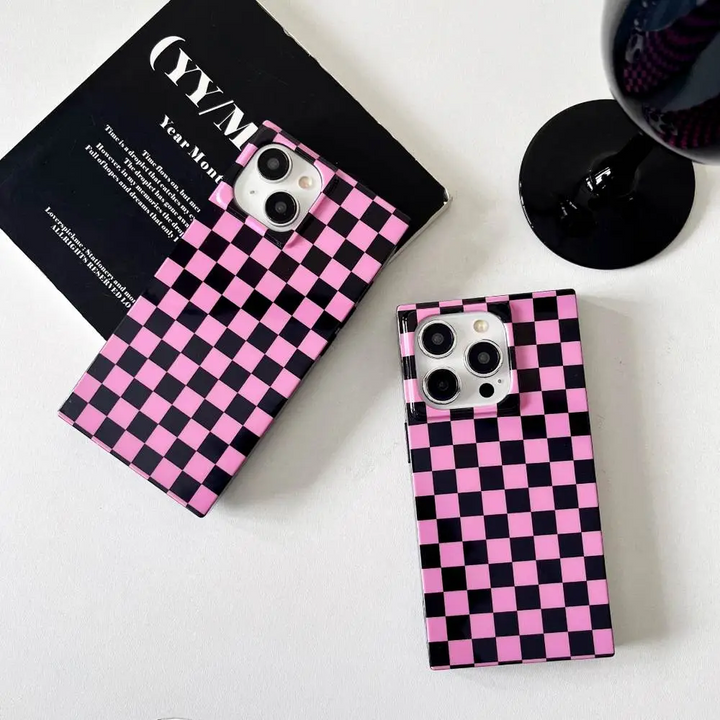 3D Pink And Black Rectangular Shape Case - iPhone