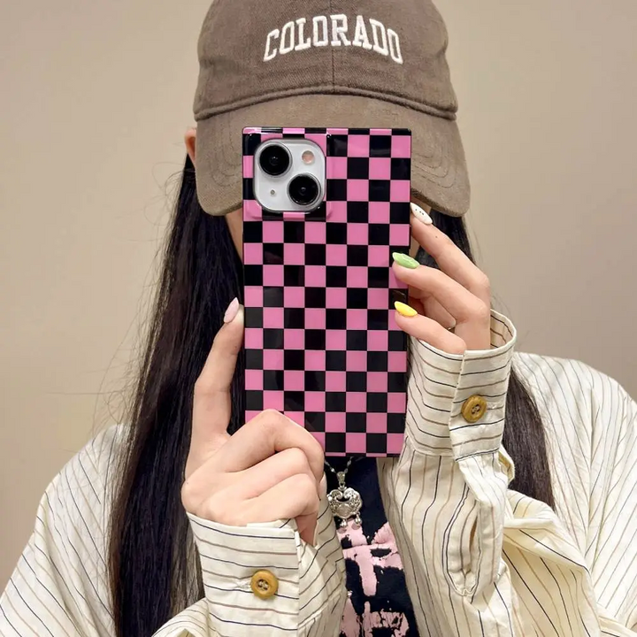 3D Pink And Black Rectangular Shape Case - iPhone