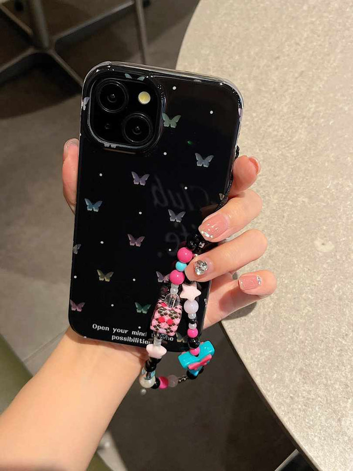 Shinny Black Butterfly Case With Cute Pendant Charm - iPhone