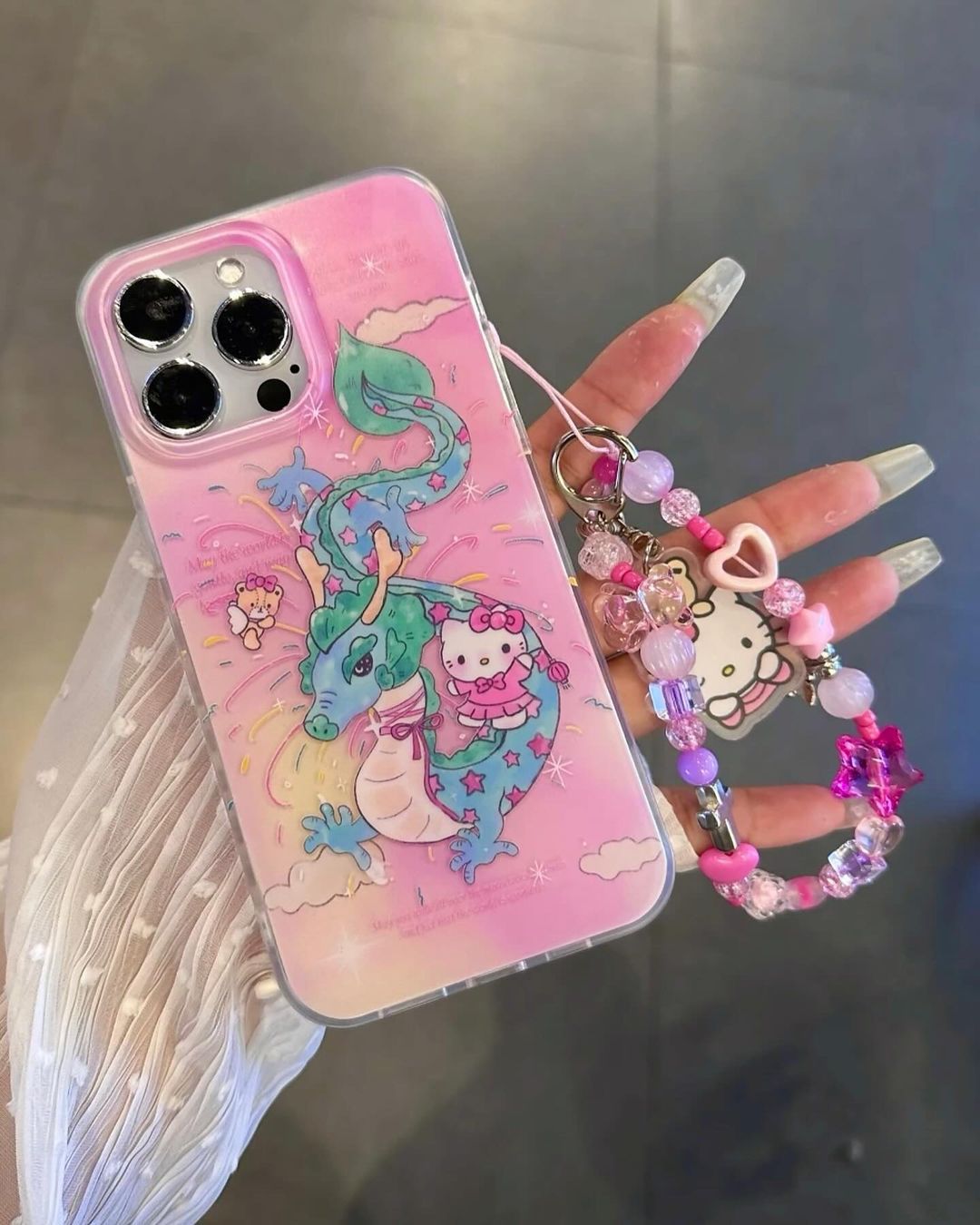 Whimsical Pink Kitty Dragon With Cute Pendant Charm - iPhone