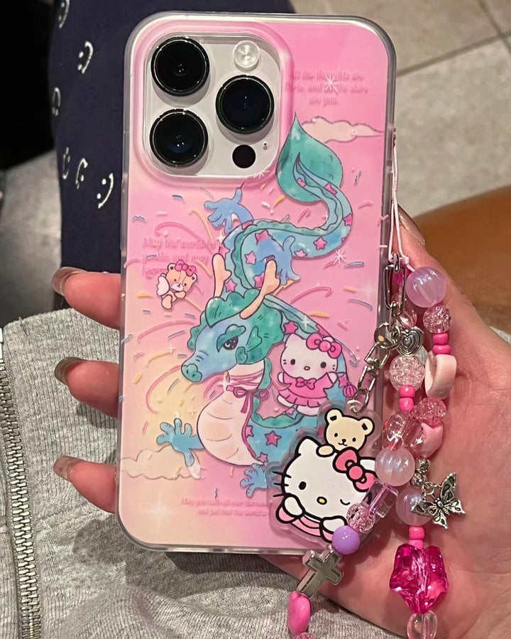 Whimsical Pink Kitty Dragon With Cute Pendant Charm - iPhone