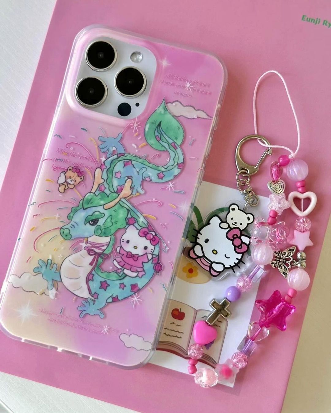 Whimsical Pink Kitty Dragon With Cute Pendant Charm - iPhone