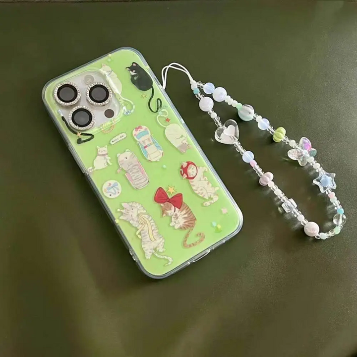 Beaded Strap Cats Case With Charm - iPhone