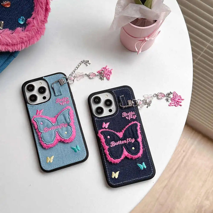 iPhone 15 Series Butterfly Jeans Pendant Case