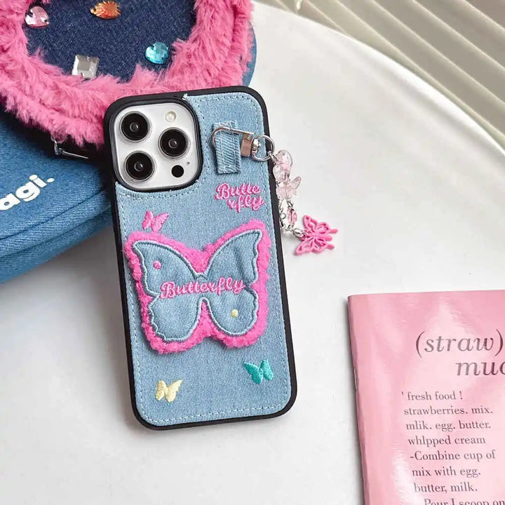 iPhone 15 Series Butterfly Jeans Pendant Case