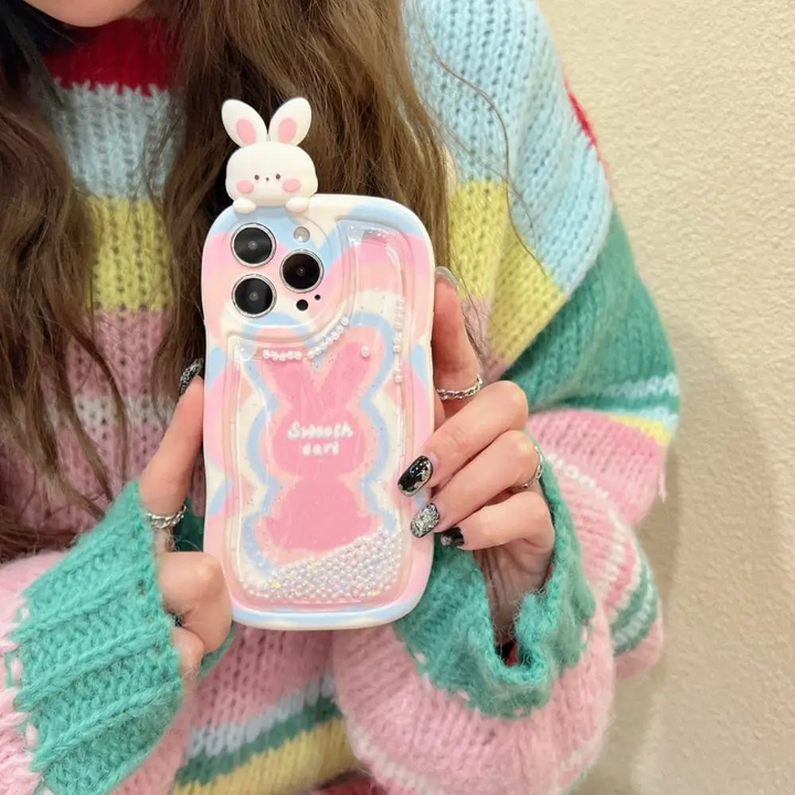 Fantasy Bunny Pink Falling Glitter Case - iPhone