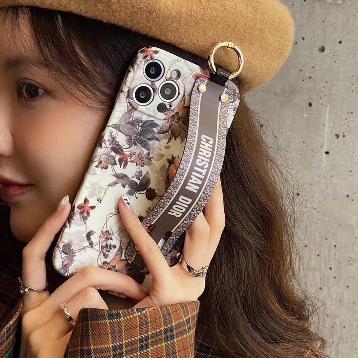 Luxury Brand CD White Floral Strap Belt Case Cover - iPhone