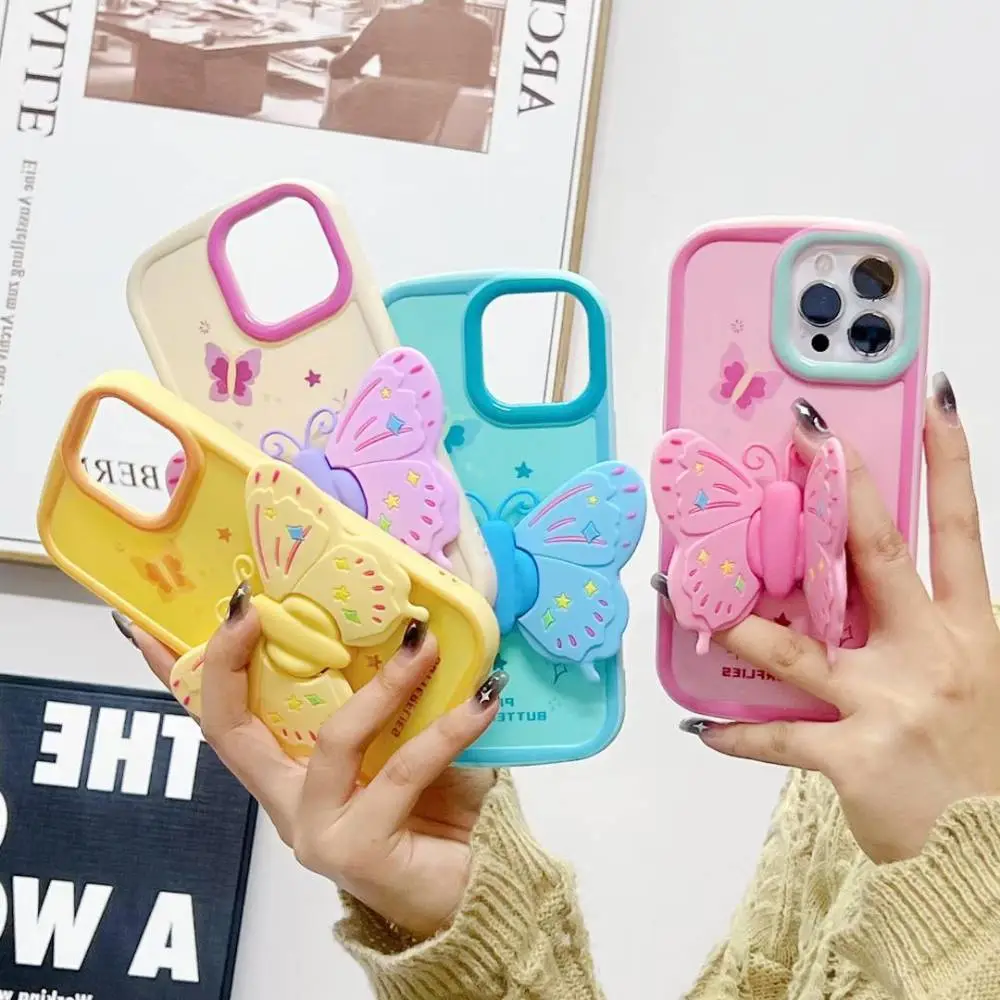 Pastel Butterfly Case With Stand Pop Socket - iPhone